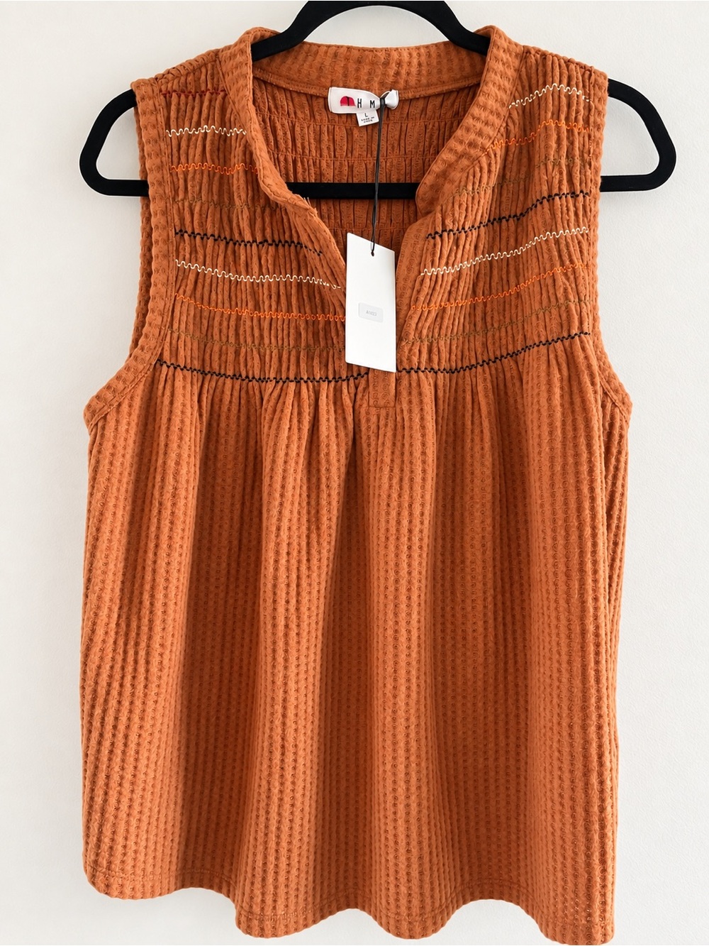 THML Burnt Orange Sleeveless Textured Tank